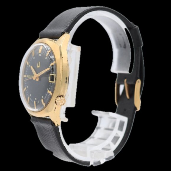 Vintage 34mm Accutron Black Dial Men's Tuning Fork Wristwatch 218 USA 10k RGP - Picture 3 of 5